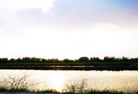 beautiful evening sunset on the riverの写真素材