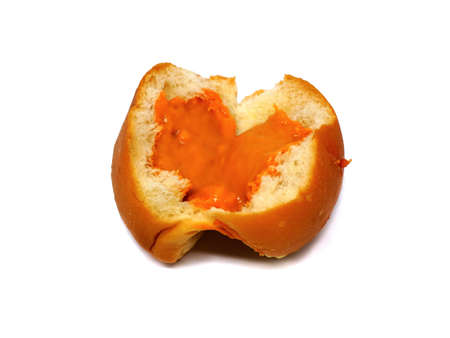 bread custard orange cream on white background