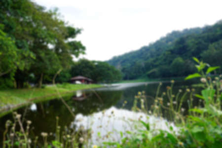 Blurred background river and mountain landscapeの写真素材