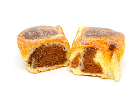 Sugar butter topping bread mixed chocolate on white background.
