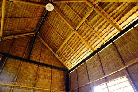 Straw house roof backgroundの写真素材