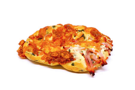 Spinach bread ham cheese on white background