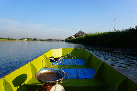 Front of the long tail boat with the blue skyの写真素材
