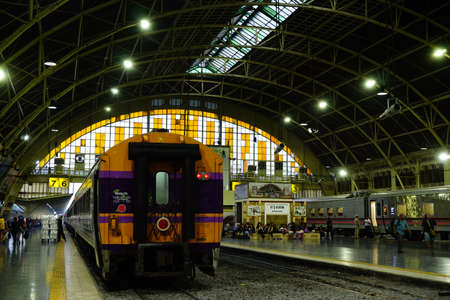 BANGKOK, THAILAND - March16, 2017: Bangkok Railway Station (Hua Lamphong) is built in 1916 in an Italian Neo-Renaissance style, with decorated wooden roofs and stained glass windows.のeditorial素材