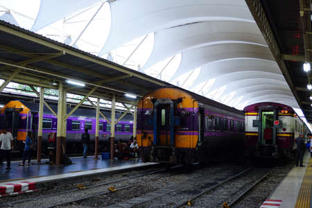 BANGKOK, THAILAND - March16, 2017: Bangkok Railway Station (Hua Lamphong) is built in 1916 in an Italian Neo-Renaissance style, with decorated wooden roofs and stained glass windows.のeditorial素材