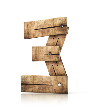 wooden number three (3) . 3d illustration isolatedの写真素材