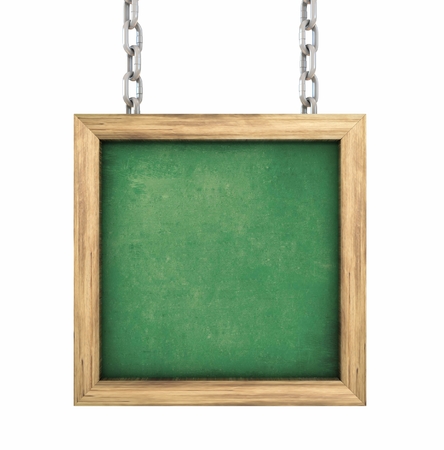 wooden signboard on the chains. 3d illustration isolatedの写真素材