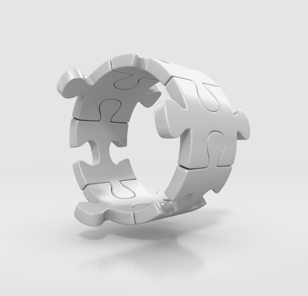 puzzle pieces in circle shape. team work concept. 3d illustration isolatedの写真素材