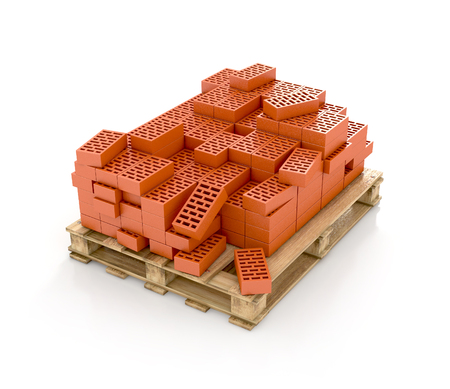 bricks on pallet on white background. 3d renderの写真素材