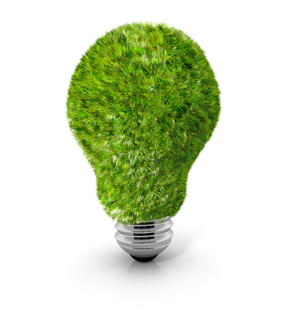 Green energy concept. Light bulb with green grass. 3d illustrationの写真素材