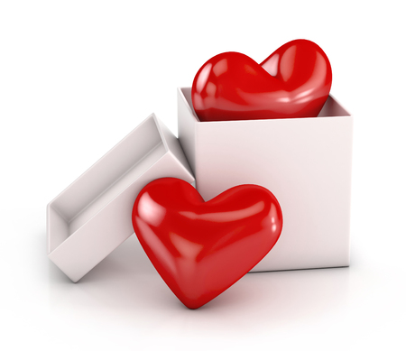 Heart in white box. 3d illustration isolated on white backgroundの写真素材