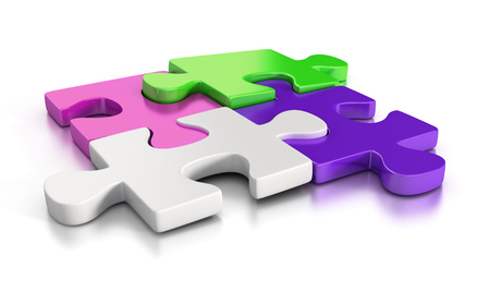 colorful puzzle pieces isolated on white background. 3d illustrationの写真素材