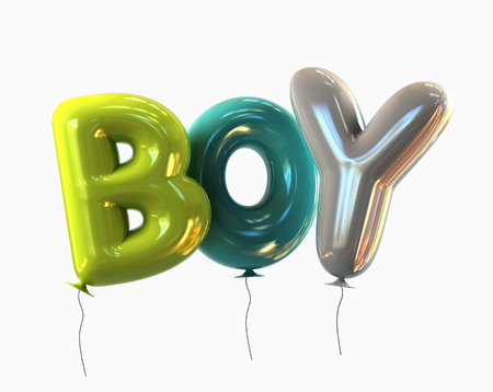 Colorful Boy Balloons with glossy reflections isolated. 3d renderingの写真素材