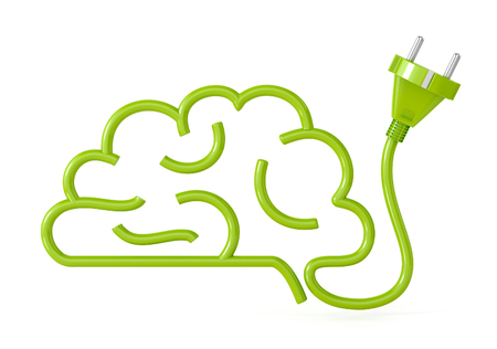 brain with plug. concept of thinking. 3d illustration isolated on white.の写真素材