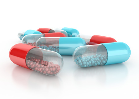 transparent pills on white backgroundの写真素材