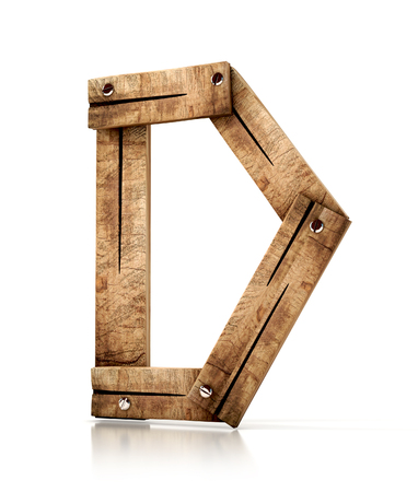 Single wooden D letter isolated on the white background. 3d illustration. wooden font.の写真素材