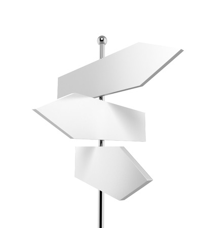 3 blank road signs pointing in different directionsの写真素材