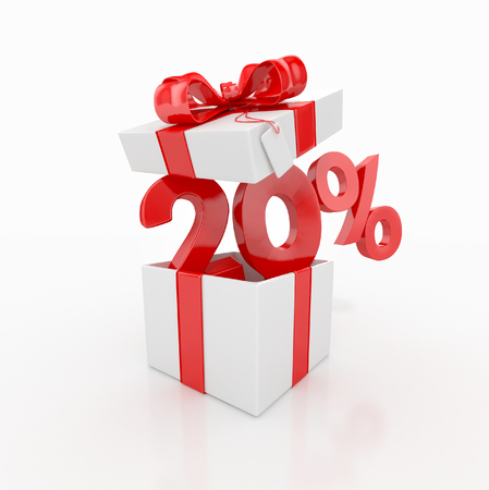 20 percent discount and gift box. sale concept. 3d renderの写真素材