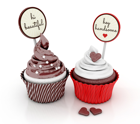 cupcakes. love concept with gift cards. 3d illustrationの写真素材