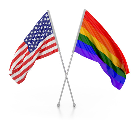 USA flag and Rainbow flag. LGBT Rights in Americaの写真素材
