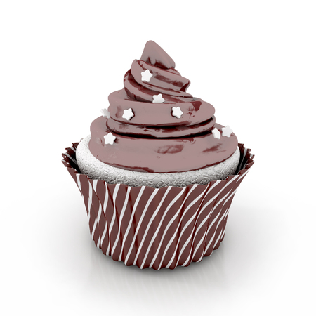 chocolate cupcake 3d illustration - dessert isolated on the white backgroundの写真素材