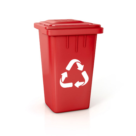 Recycle bin with recycle sign. 3d illustration isolated on white.の写真素材