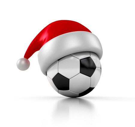 santa claus hat with football soccer ballの写真素材