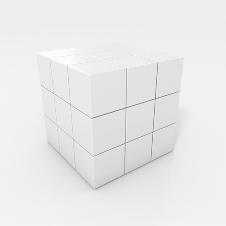 Cube made from shiny white cubes. 3d illustration isolatedの写真素材