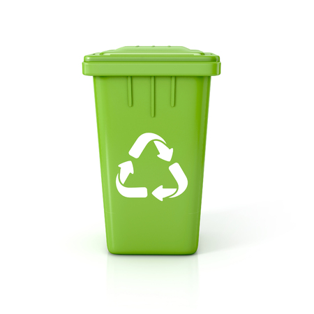 Green Recycle bin with recycle sign. 3d illustration isolated on whiteの写真素材