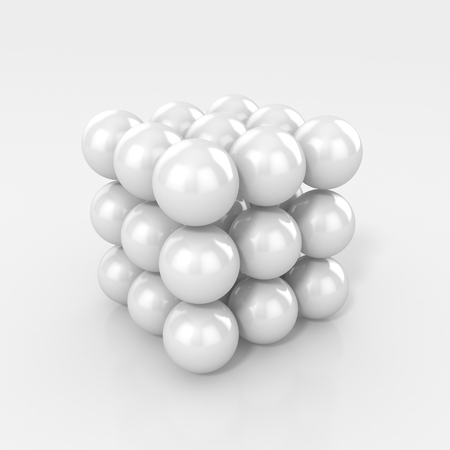 Cube made from shiny white balls. 3d illustration isolatedの写真素材