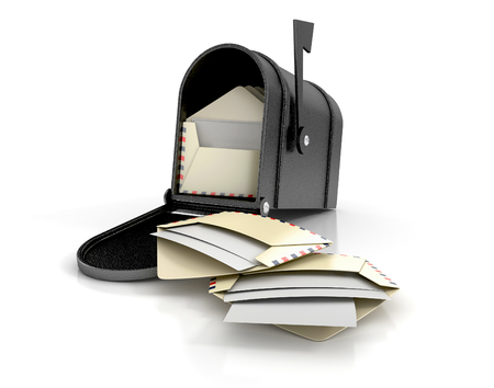 Mailbox with letters. 3D illustration isolated on white backgroundの写真素材