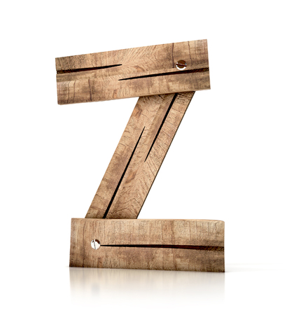 Single wooden Z letter isolated on the white background. 3d illustration. wooden font.の写真素材