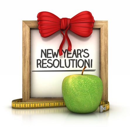 wooden signboard with New year's resolution note. 3d illustration isolated on whiteの写真素材