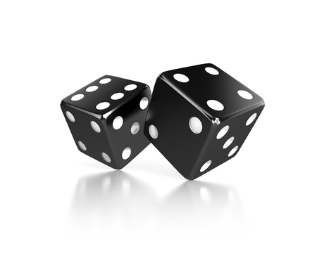 pair of black dices, gaming concept. 3d illustration isolated on a white backgroundの写真素材