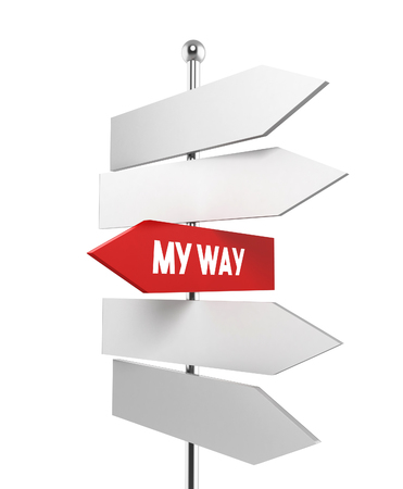road signs with my way or the highway concept. 3d illustrationの写真素材