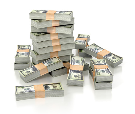 dollar stacks isolated on white background. 3d illustration.の写真素材