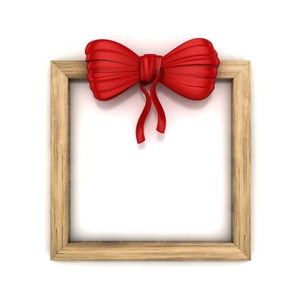 wooden signboard with red bow. 3d illustration isolated.の写真素材