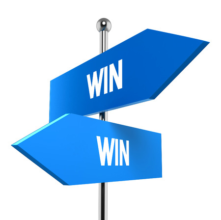 two road signs - win win situation. 3d illustrationの写真素材