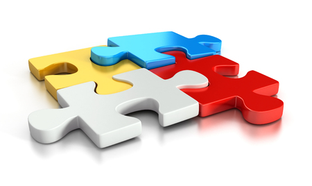 colorful puzzle pieces isolated on white background. 3d illustrationの写真素材