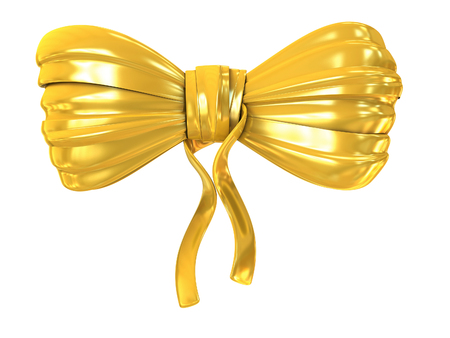 Golden bow. 3d illustration isolated on white backgroundの写真素材