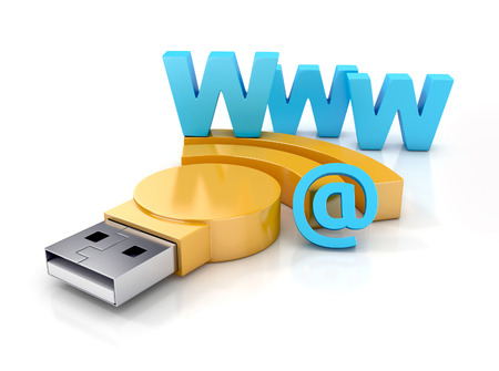 usb flash drive in shape of wireless technology icon and tools. 3d illustrationの写真素材