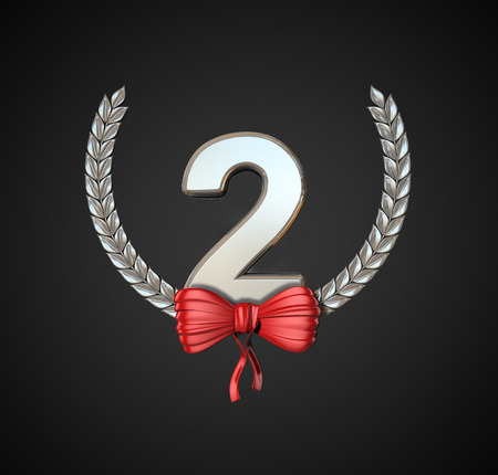 laurel wreath, second place, silver. 3d render illustration isolated on black backgroundの写真素材