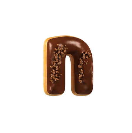 Chocolate Donut Font Concept. Delicious Letter N. 3d rendering isolated on white backgroundの写真素材