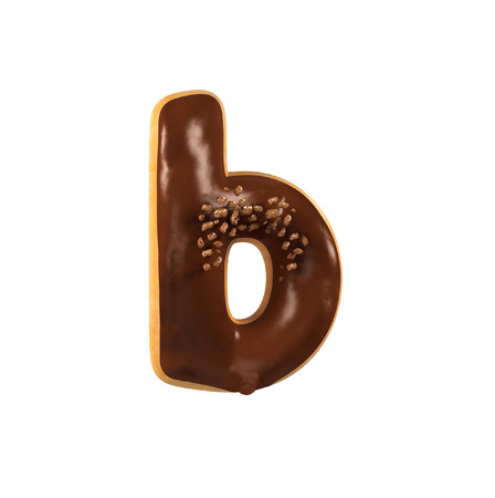 Chocolate Donut Font Concept. Delicious Letter B. 3d rendering isolated on white backgroundの写真素材