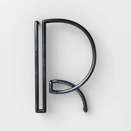 3d realistic Wire Font with shiny reflection and soft shadows. Letter R. 3d rendering isolated.の写真素材