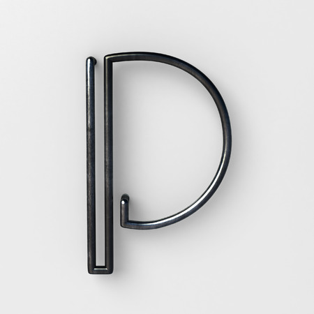 3d realistic Wire Font with shiny reflection and soft shadows. Letter P. 3d rendering isolated.の写真素材