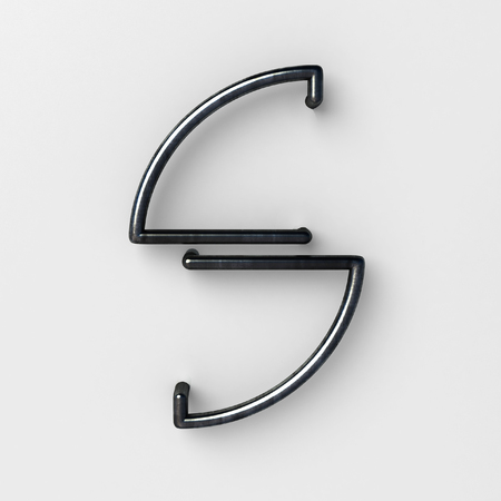 3d realistic Wire Font with shiny reflection and soft shadows. Letter S. 3d rendering isolated.の写真素材