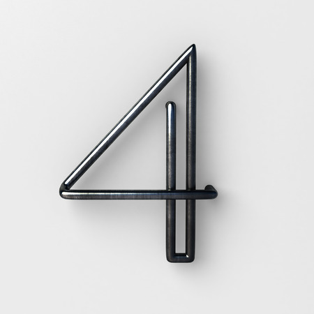 3d realistic Wire Font with shiny reflection and soft shadows. Number Four, 4. 3d rendering isolated.の写真素材