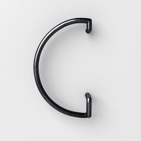 3d realistic Wire Font with shiny reflection and soft shadows. Letter C. 3d rendering isolated.の写真素材