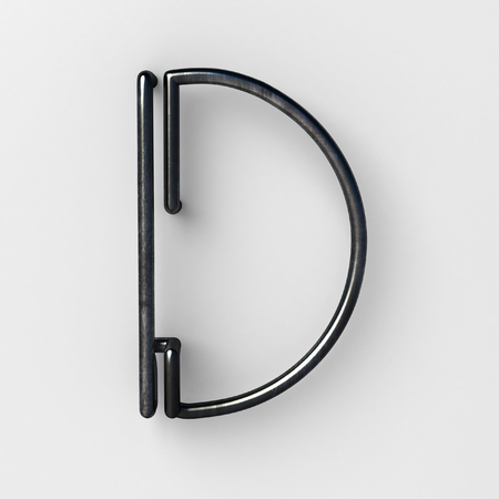 3d realistic Wire Font with shiny reflection and soft shadows. Letter D. 3d rendering isolated.の写真素材
